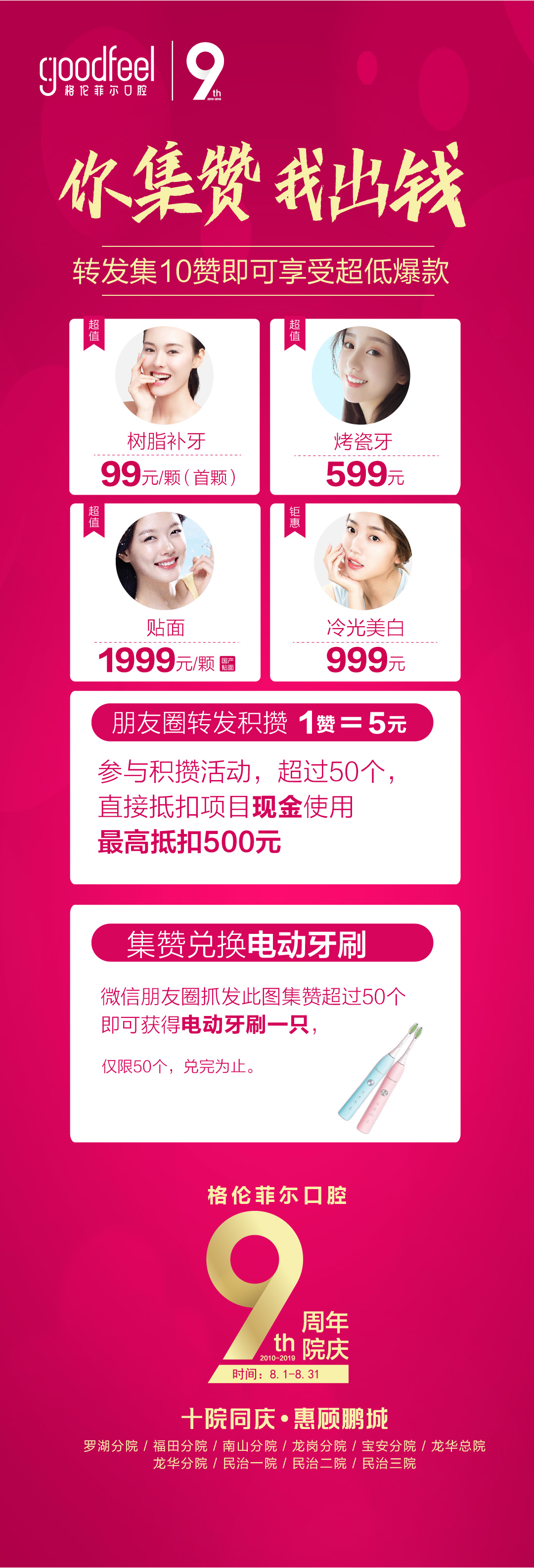 深圳格倫菲爾口腔集贊可享超低價(jià)格，樹(shù)脂補(bǔ)牙99元起